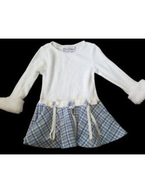 RARE EDITIONS Soft Plush and Blue Plaid Long Sleeved Dress Girls Size 2T